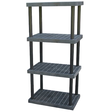 Vestil Plastic Bulk Shelf/Storage, 36x24, 4 Shelf, 4 Shelves, Black PBSS-3624-4